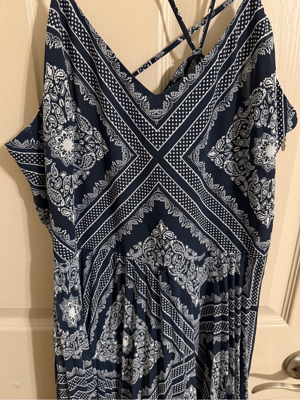Tommy Hilfiger Navy and White One-Shoulder Printed Maxi Dress
